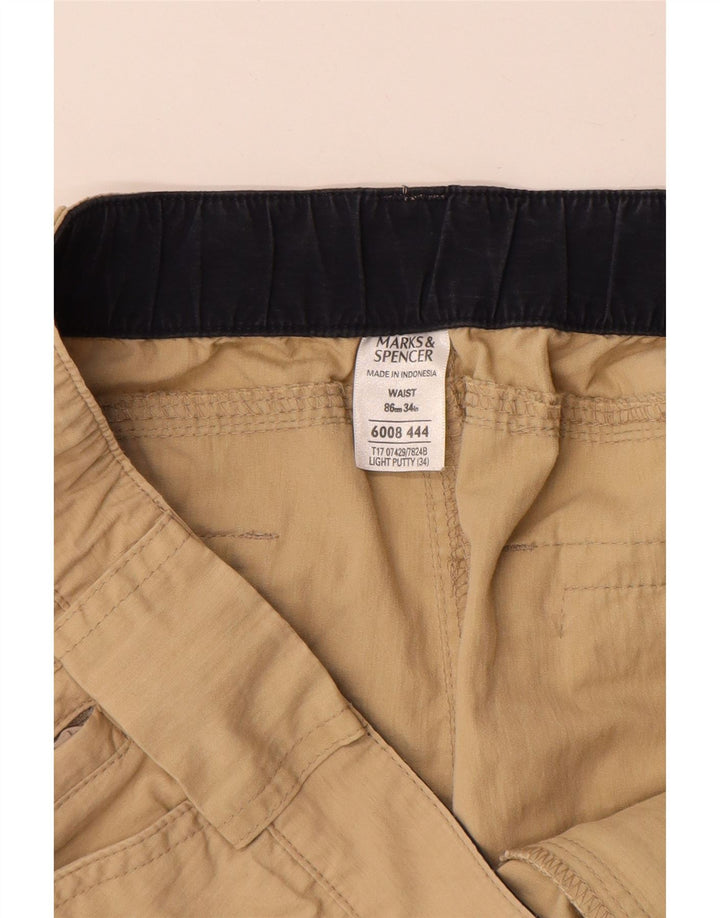 MARKS & SPENCER Herre Cargo Shorts W34 Large Beige Bomuld