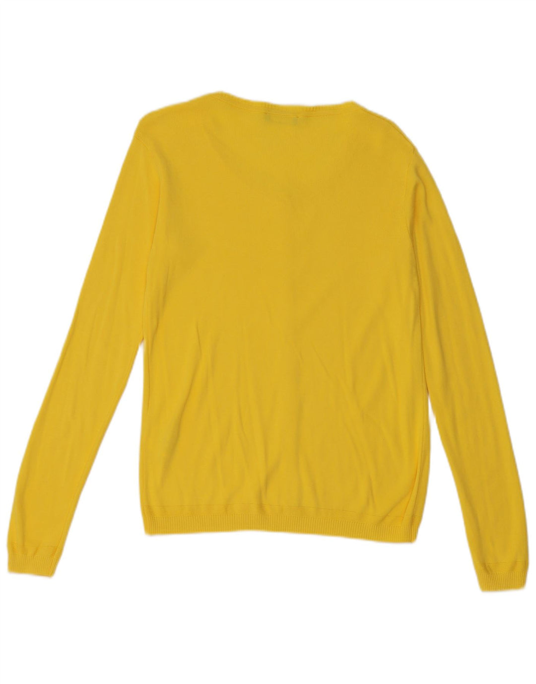 Benetton Dame Cardigan Sweater UK 12 Medium Gul Bomuld