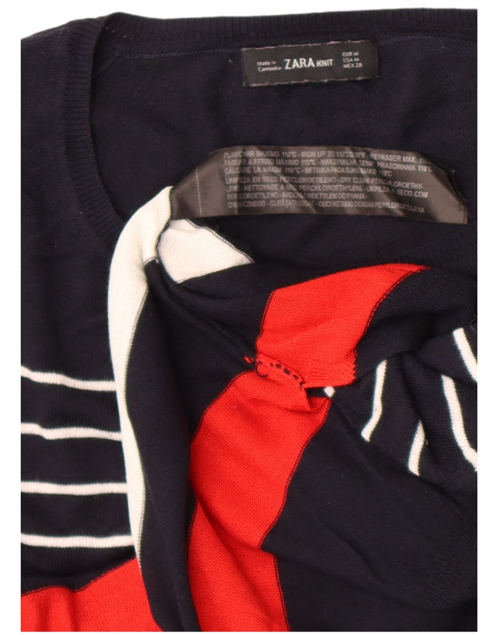Zara Dame Jumper Sweater UK 14 Mellem marineblå stribet