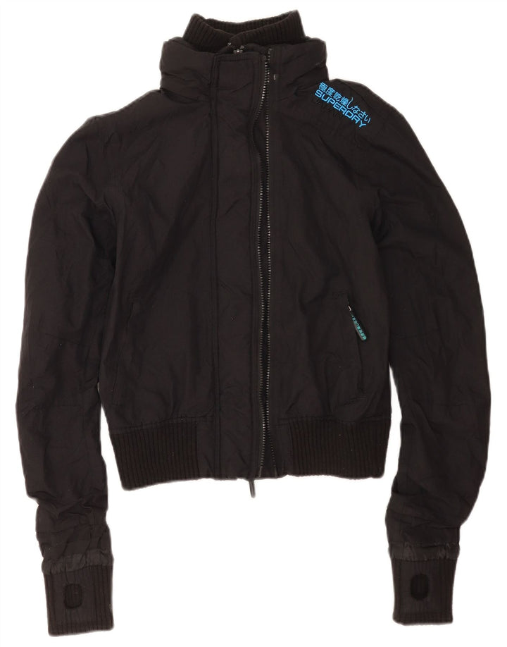 Superdry Graphic Bomber Jacket UK 10 Small Black Nylon