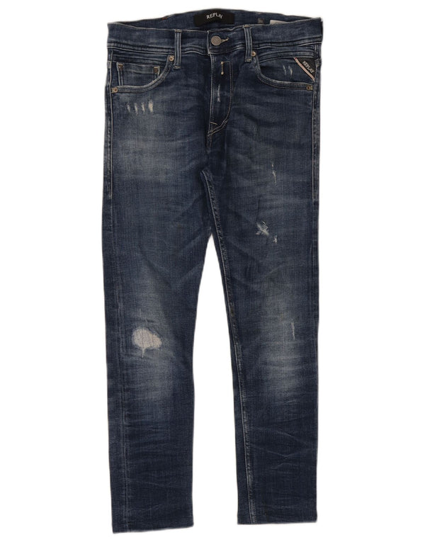 Replay Womens Crop Distressed Slim Jeans W30 L26 Blue