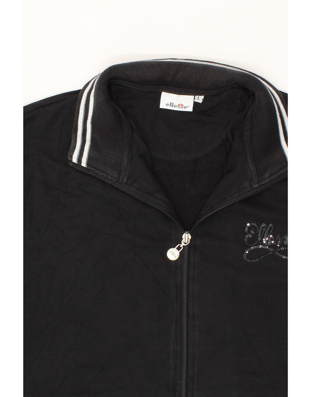 ELLESSE Womens Tracksuit Top Jacket UK 16 Large Black Cotton Vintage Ellesse and Second-Hand Ellesse from Messina Hembry 