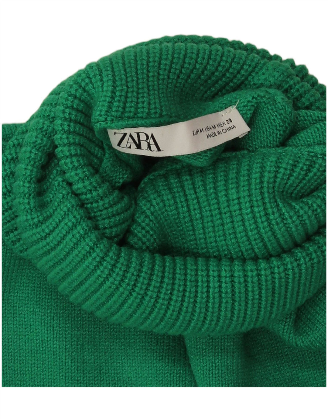 Zara Dame Crop Roll Neck Jumper Sweater UK 14 Medium Green Viscose