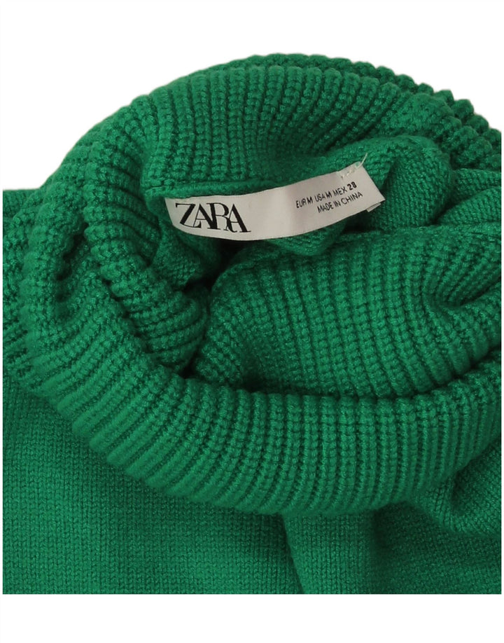 Zara Dame Crop Roll Neck Jumper Sweater UK 14 Medium Green Viscose