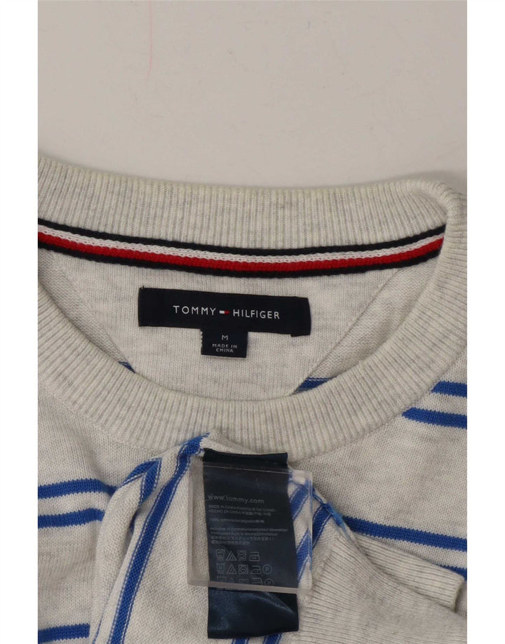 Tommy Hilfiger Herre Crew Neck Jumper Sweater Medium Grå Stribet Bomuld