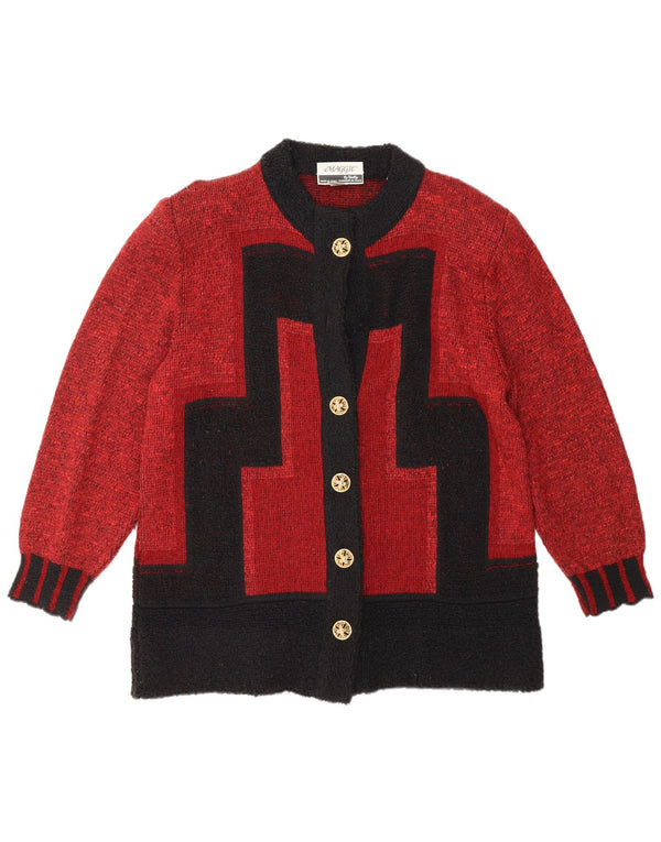 Maggie Womens Oversized Cardigan Sweater UK 14 Medium Red Colourblock Wool
