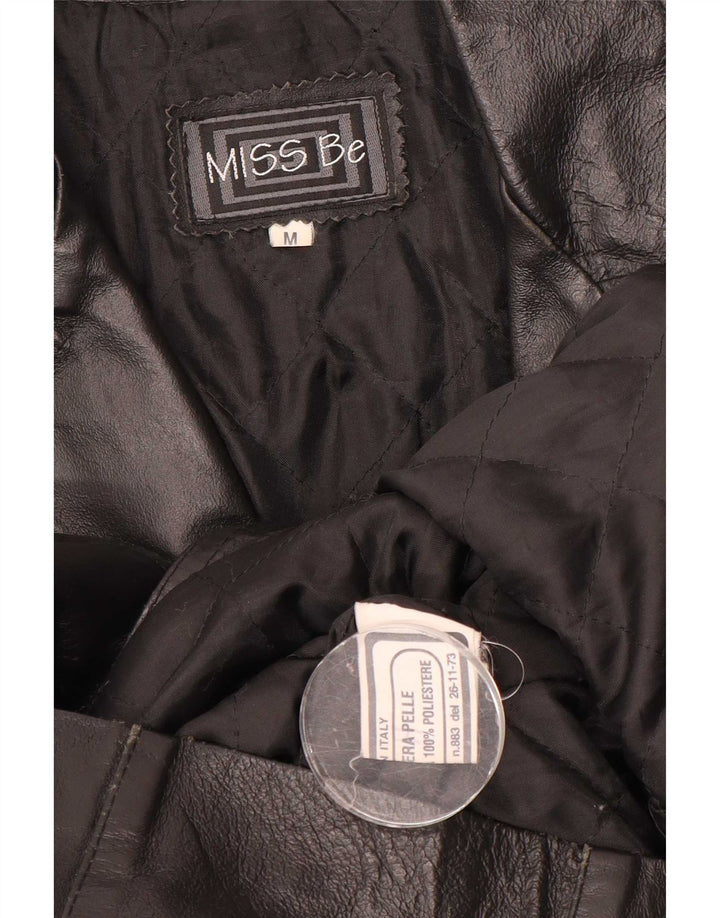 VINTAGE Læderfrakke til kvinder UK 14 Medium Sort Læder