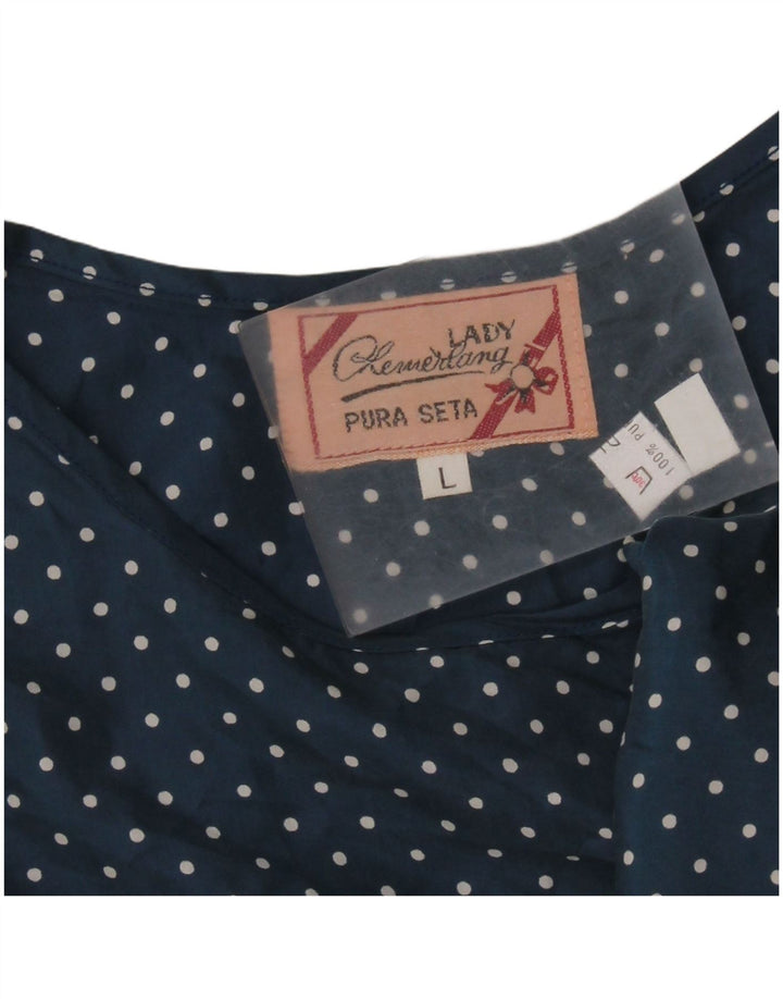 VINTAGE Womens Crop Ærmeløs bluse Top UK 14 Large Navy Blue Spotted