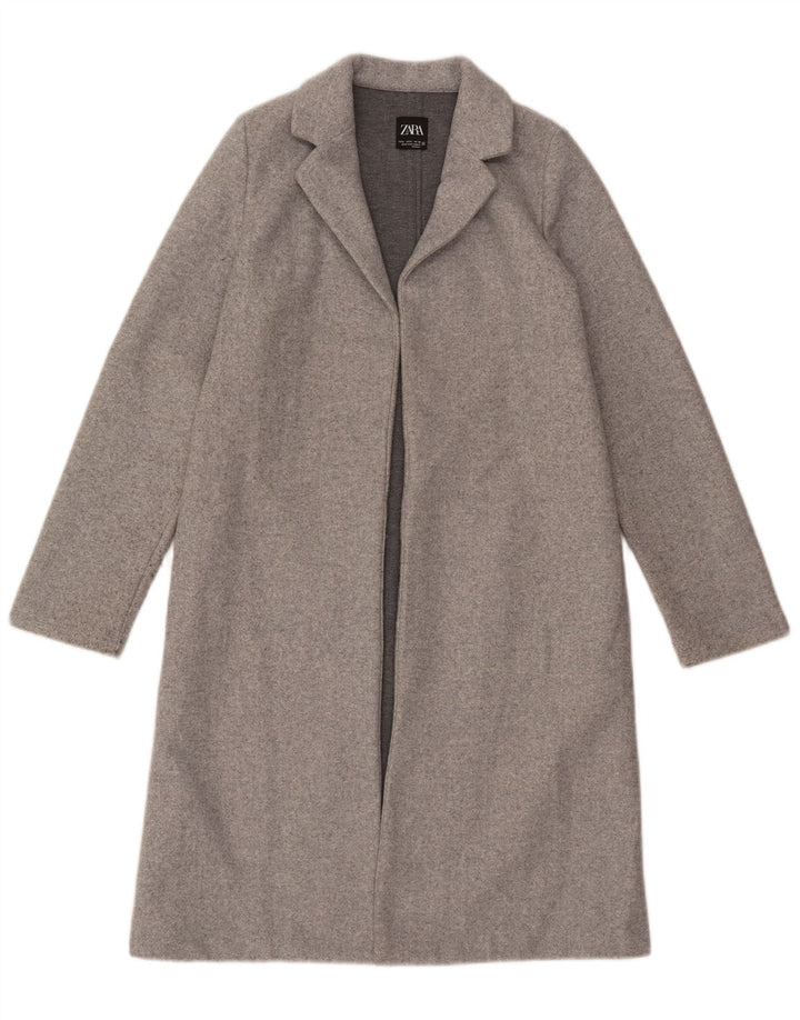 Zara Womens Open Overcoat UK 10 Small Grå Polyester