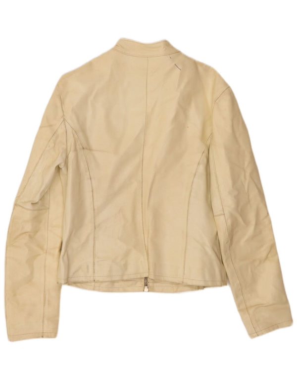 Vintage dame bikerjakke i læder UK 18 XL Off White