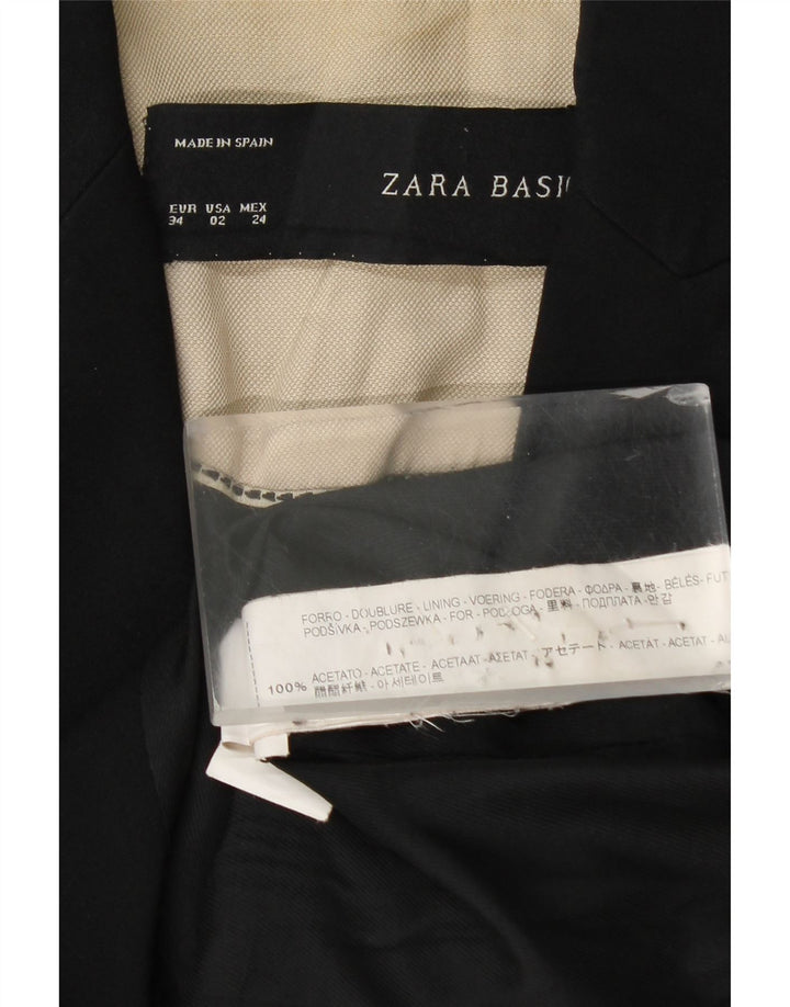 Zara Dame 1 Knap Blazer Jakke EU 34 2XS Sort Acetat