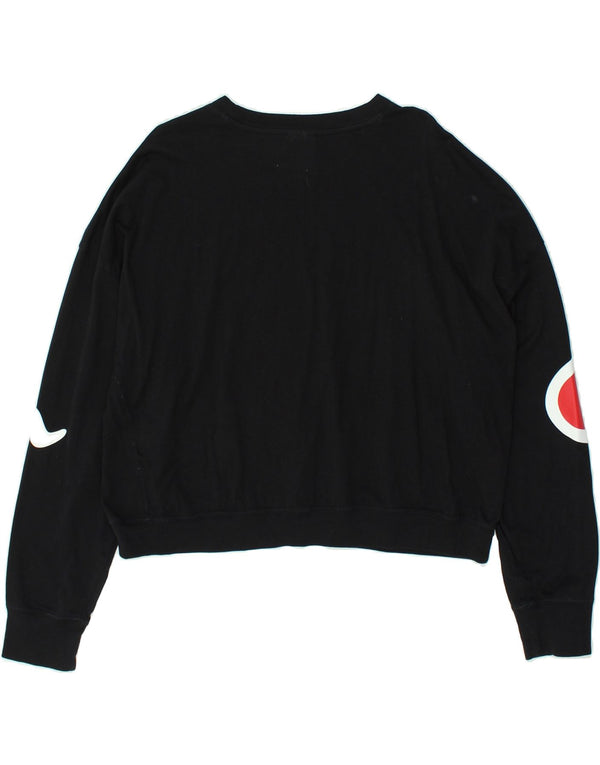 CHAMPION Dame Grafisk Crop Sweatshirt Jumper UK 14 Medium Sort Bomuld