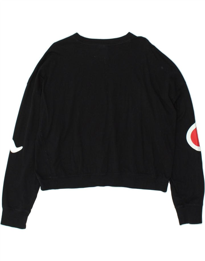 CHAMPION Dame Grafisk Crop Sweatshirt Jumper UK 14 Medium Sort Bomuld