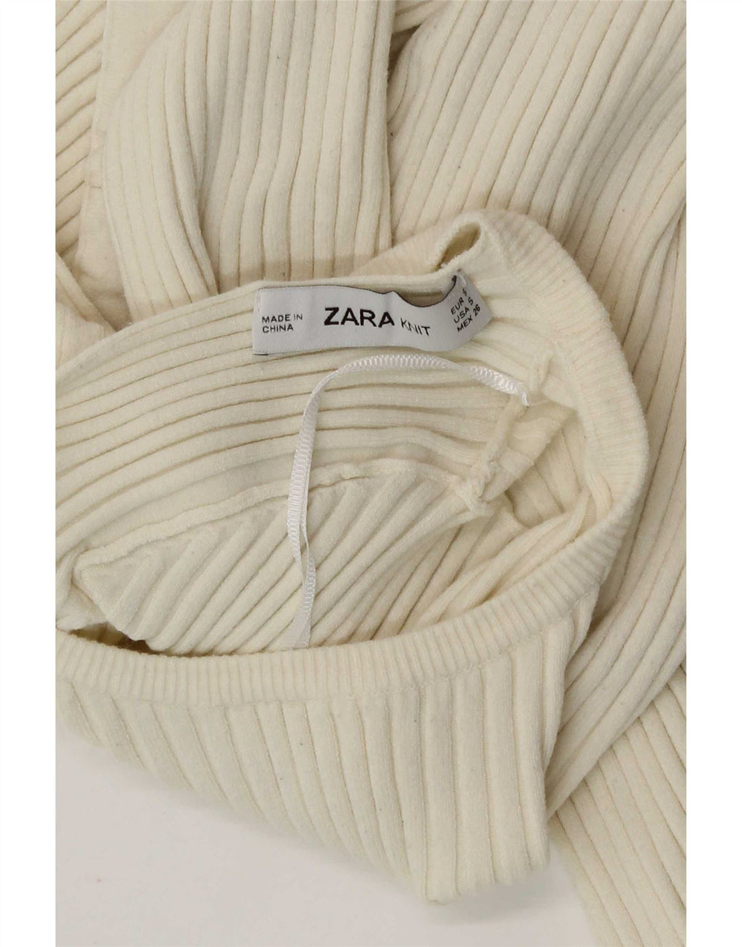 Zara Womens Cut Out Langærmet Crop Top UK 10 Small Off White
