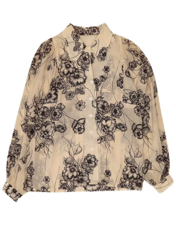 VINTAGE Dame Se Through Shirt Bluse UK 12 Medium Off White Floral