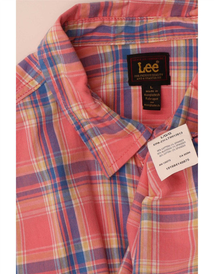 Lee Herre flannelskjorte stor pink ternet bomuld