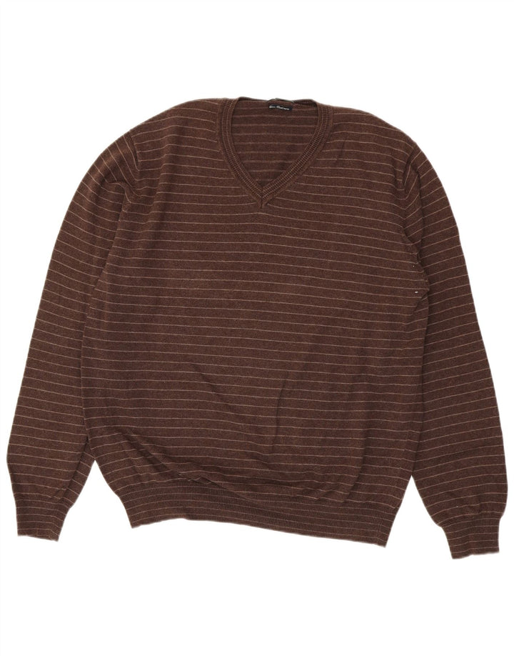 Massimo Dutti Herre V-hals sweater XL Brun Stribet