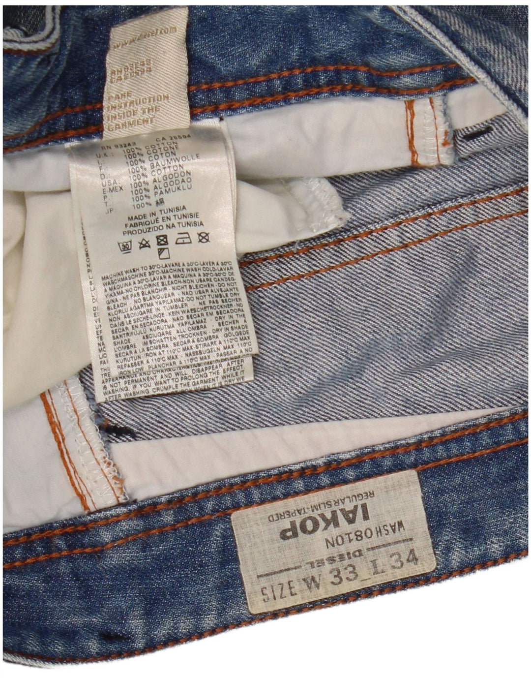 Diesel Herre Iakop Distressed Slim Jeans W33 L34 Blå Bomuld