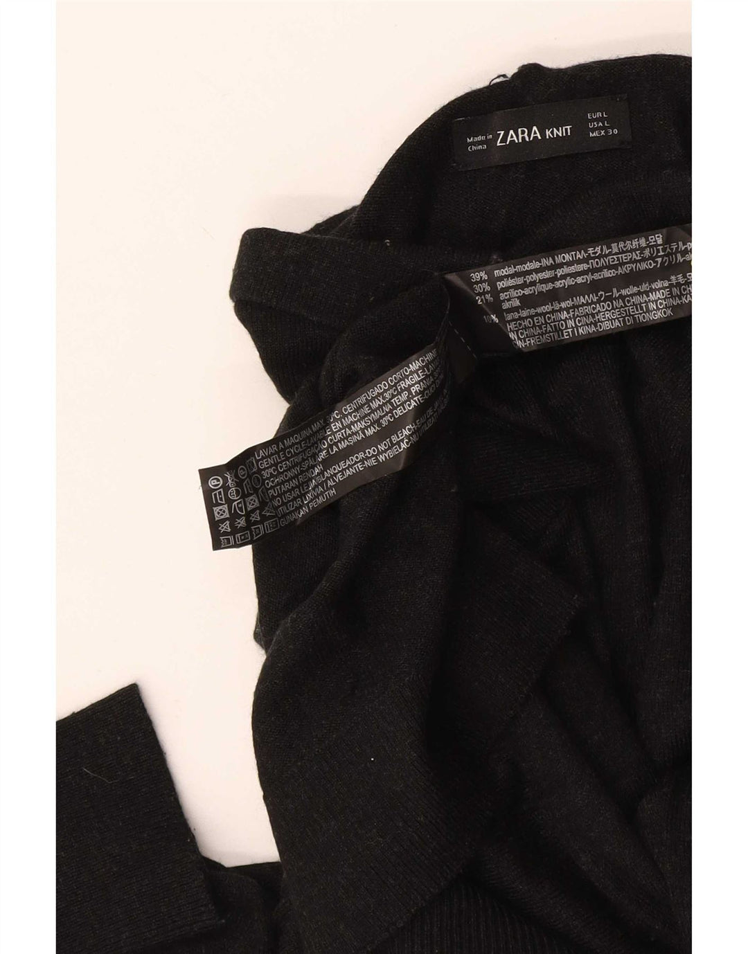 Zara Dame Turtle Neck Jumper Sweater UK 14 Large Black Modal