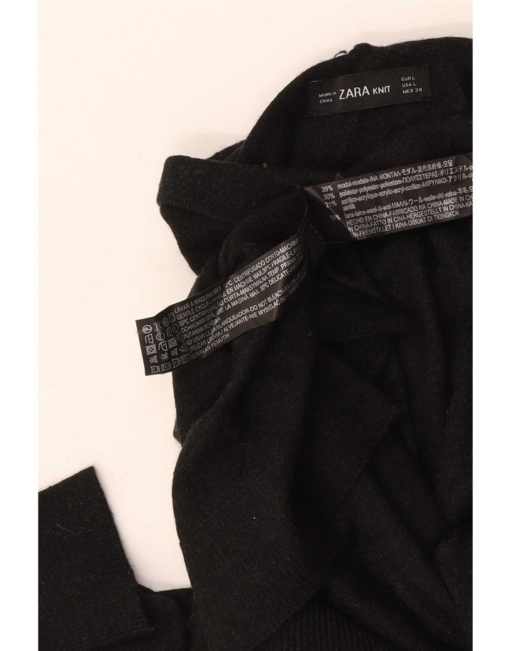 Zara Dame Turtle Neck Jumper Sweater UK 14 Large Black Modal