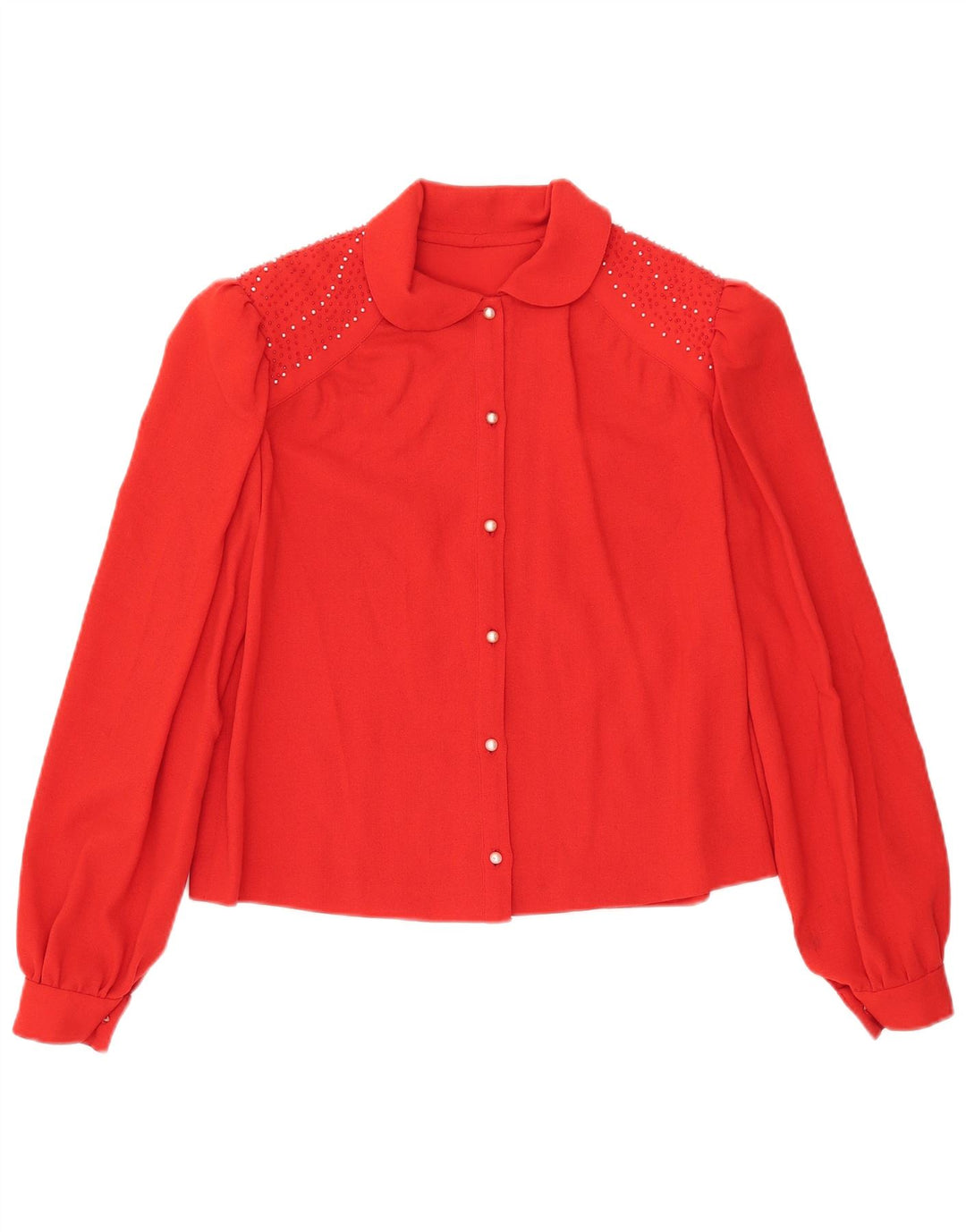 VINTAGE Womens Crop Shirt Bluse UK 12 Medium Red