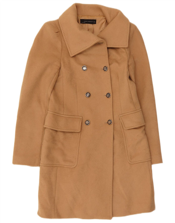 Zara Dame Dobbeltradet Frakke UK 12 Medium Brun Uld