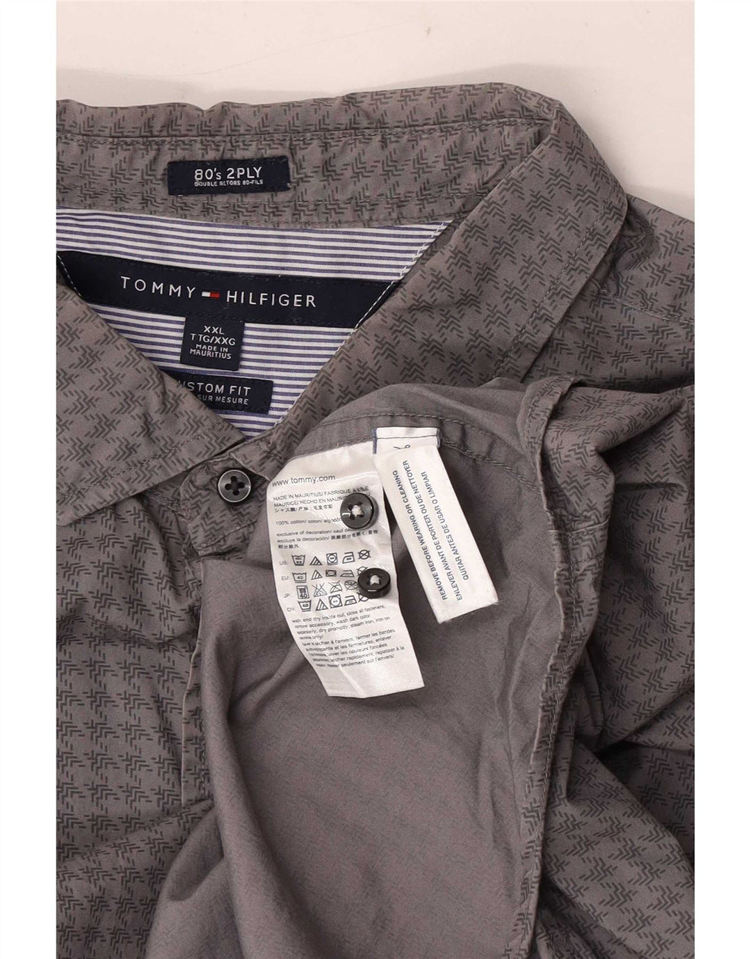 Tommy Hilfiger Herre Custom Fit skjorte 2XL Grå Houndstooth Bomuld