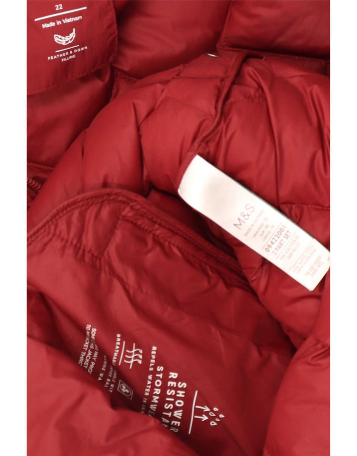 Marks & Spencer Dame Hætte Polstret Frakke UK 22 3XL Rød Polyamid