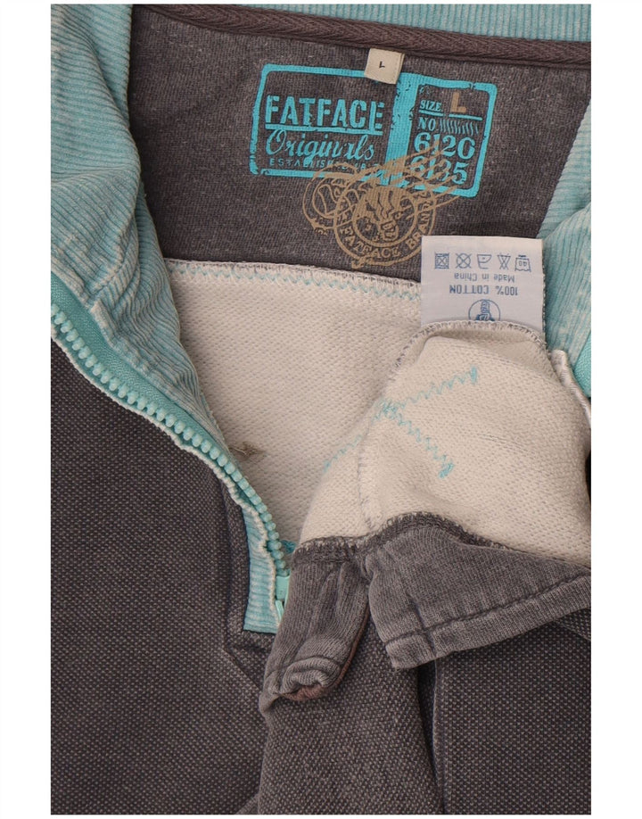 Fat Face Herre Zip Neck Sweatshirt Jumper Stor Grå Bomuld