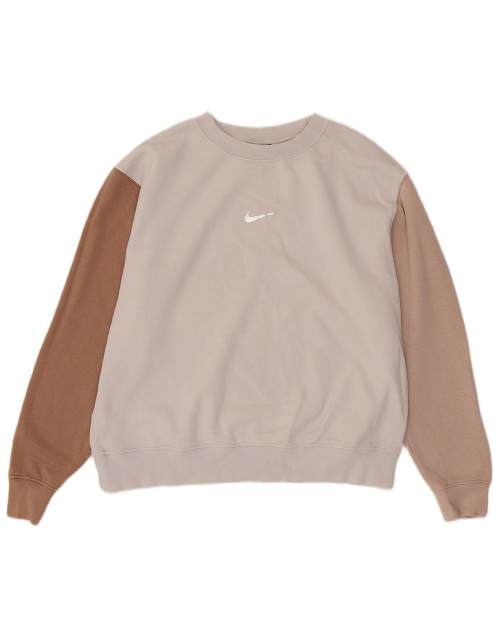 Nike Dame Oversized Sweatshirt Jumper UK 14 Medium White Colourblock