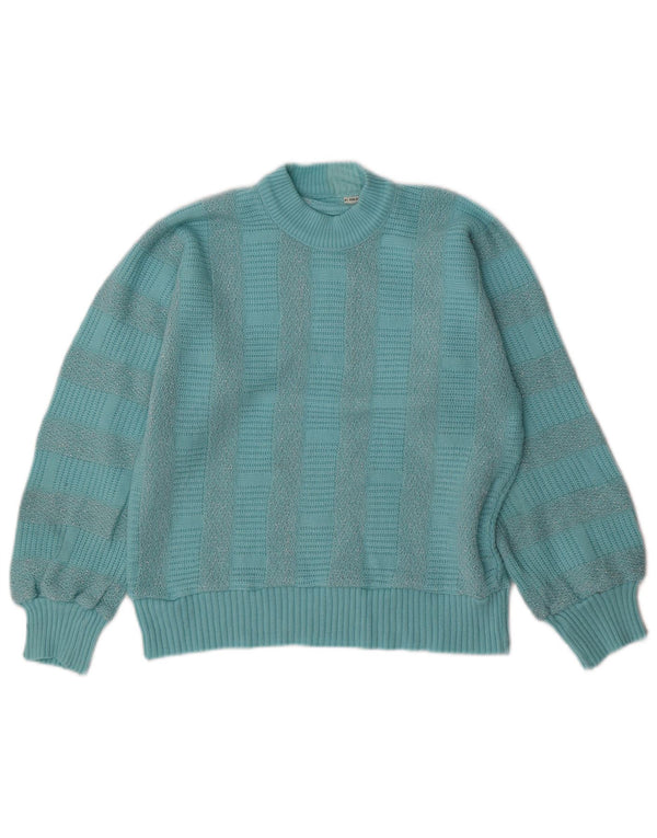 VINTAGE Dame Turtle Neck Jumper Sweater UK 14 Mellem blå stribet