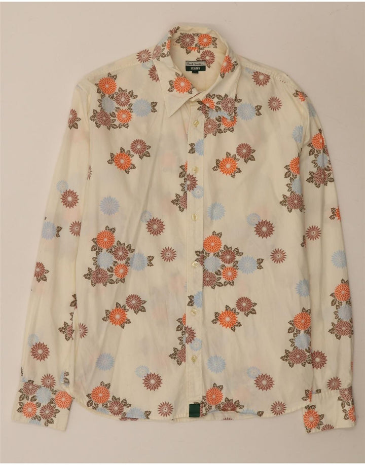 Paul Smith herreskjorte stor råhvid blomstret bomuld
