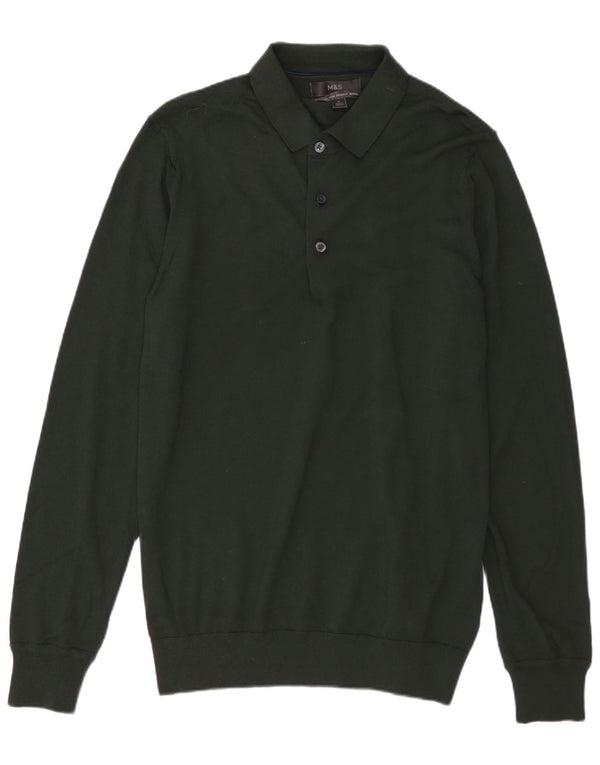 MARKS & SPENCER Herre Polo Neck sweater Medium Khaki Merino Uld