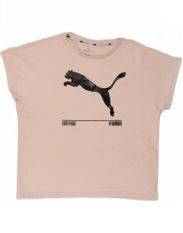 Puma Dame Oversized grafisk T-shirt Top UK 10 Small Beige