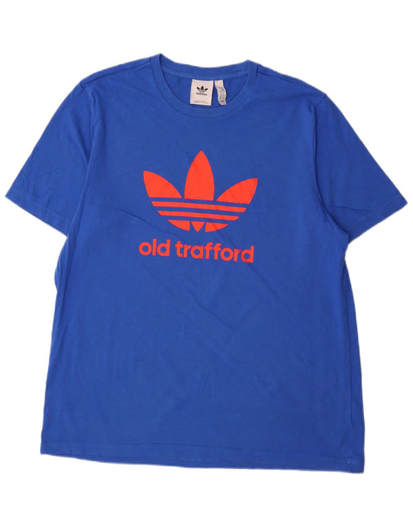 Adidas Herre Manchester United Grafisk T-Shirt Top XL Blå Bomuld