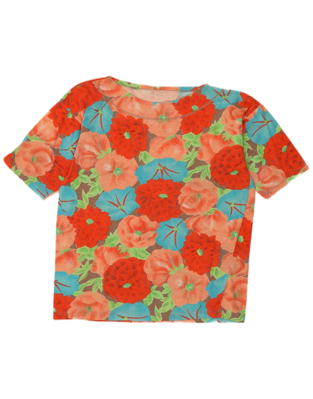 Vintage Kvinders Grafisk T-Shirt Top UK 14 Medium Multicolored Floral