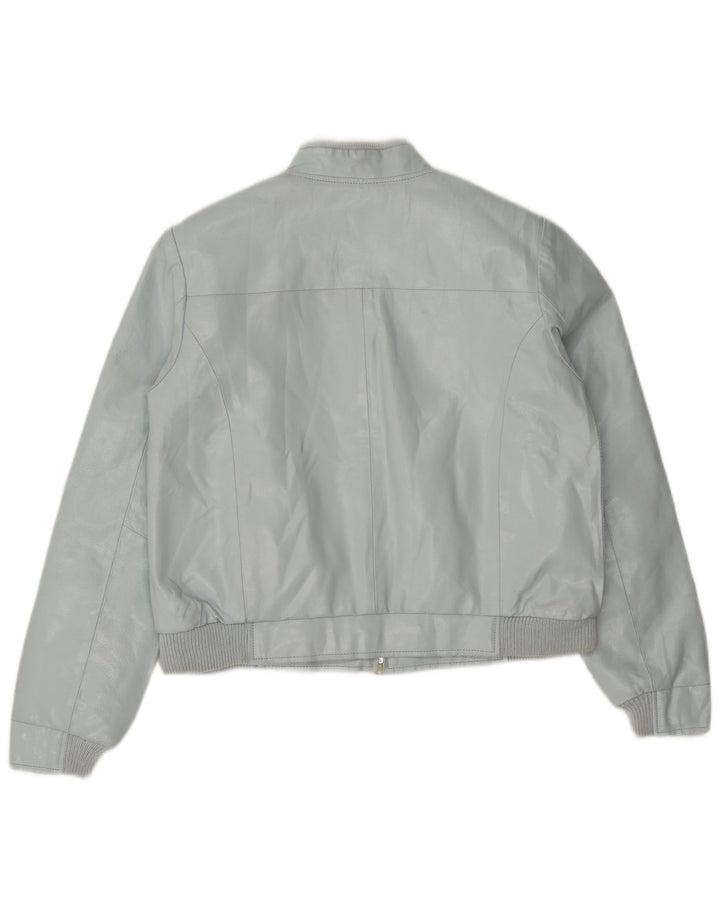 Vintage Dame Crop Faux Læder Bomber Jacket IT 44 Medium Blue