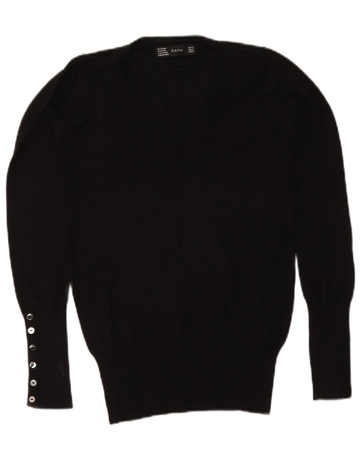 Zara Dame V-hals sweater UK 10 Small Black