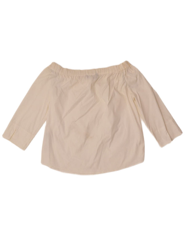 Zara Dame 3/4 ærmet Crop Off Shoulder Top UK 10 Small White Bomuld