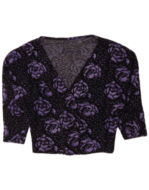 Vintage Dame Batwing Cardigan Sweater UK 16 Large Purple Floral