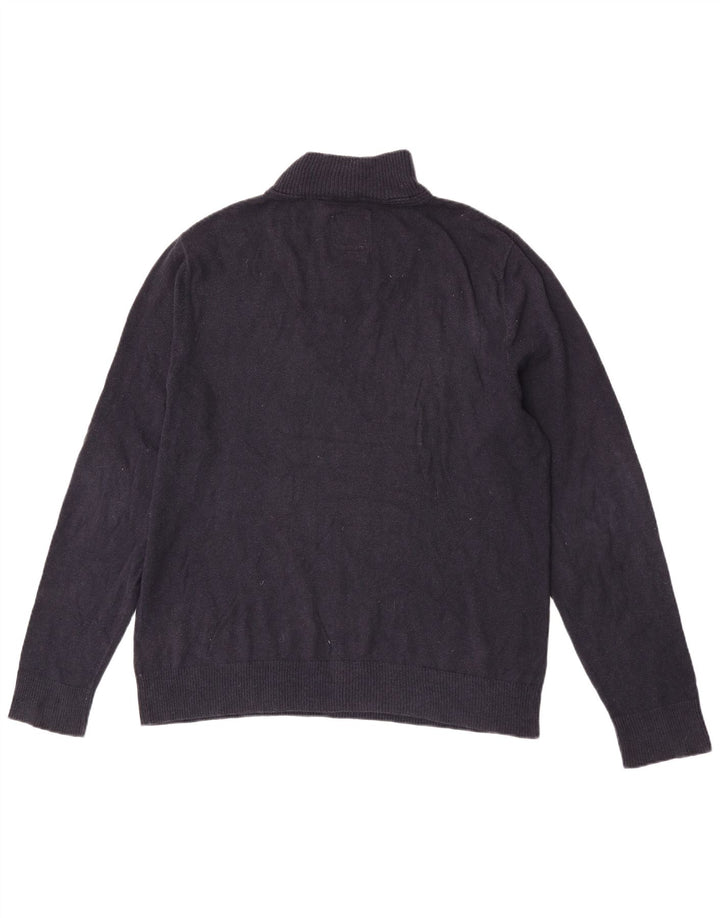 Fat Face Herre Zip Neck Jumper Sweater Stor Marineblå Bomuld