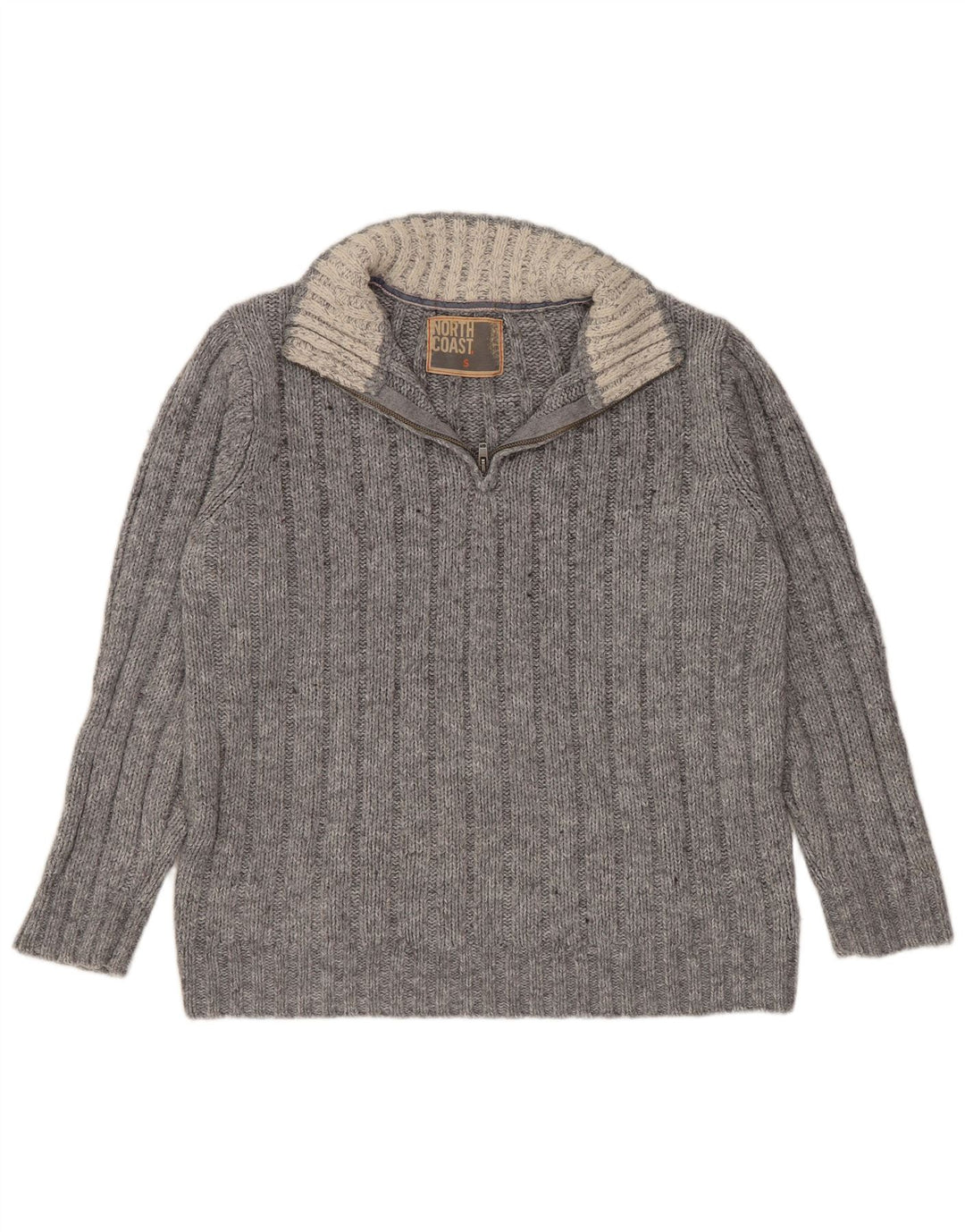 MARKS & SPENCER Herre sweater med lynlåshals, lille grå akryl