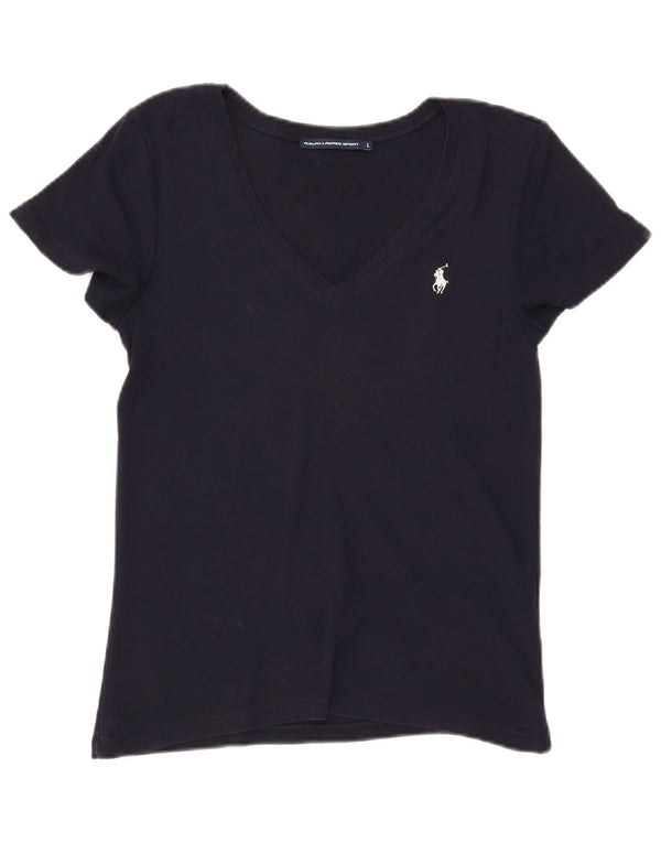 RALPH LAUREN Dame T-Shirt Top UK 14 Stor Marineblå Bomuld