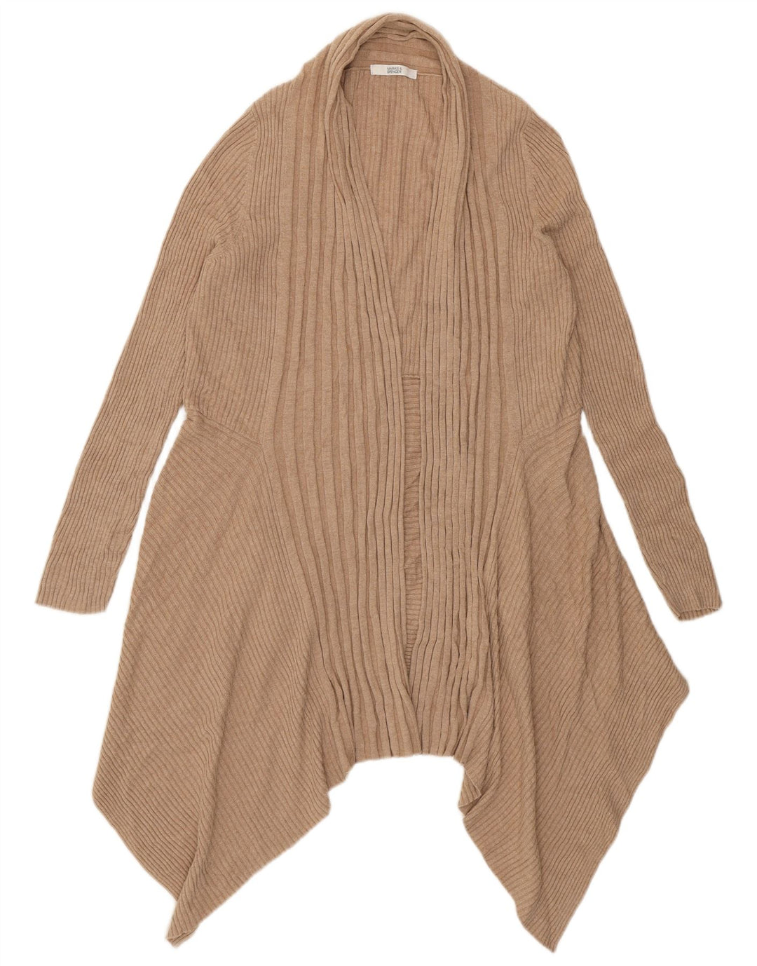 Marks & Spencer Dame Asymmetrisk Åben Cardigan Sweater UK 16 Large Beige