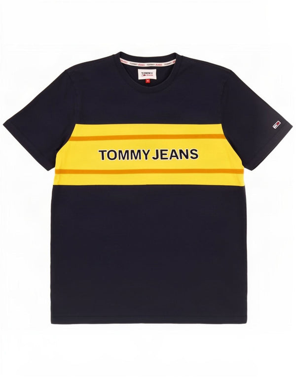 Tommy Hilfiger Herre grafisk T-shirt Top Medium Marineblå Colourblock Bomuld