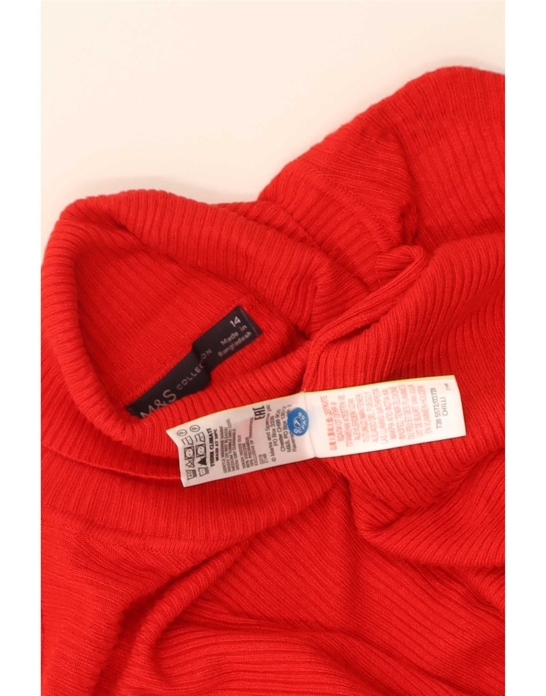 Marks & Spencer Dame Rullehals Sweater UK 14 Medium Rød Viscose