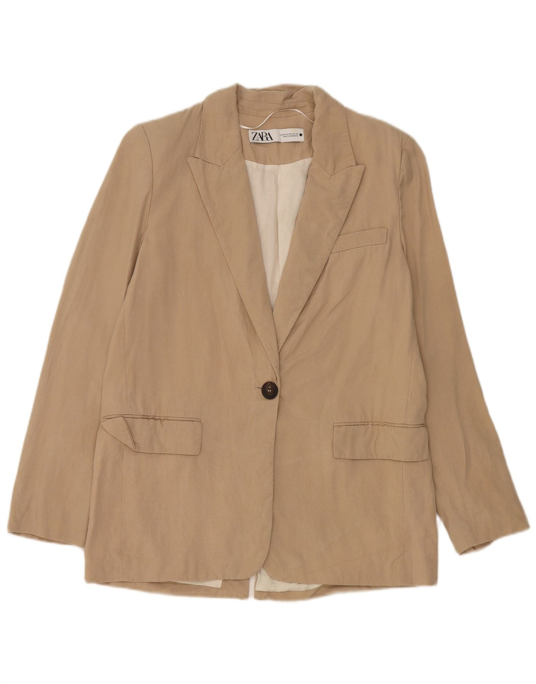 Zara Dame 1 Knap Blazer Jakke UK 6 XS Beige Lyocell