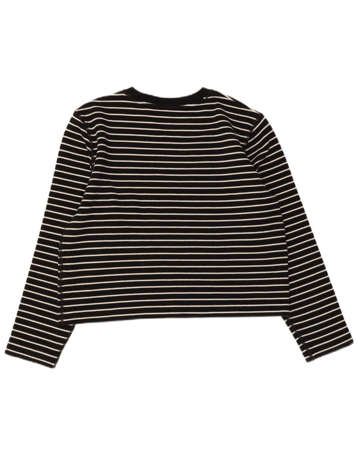 Massimo Dutti Dame Top Langærmet UK 14 Medium Sort Stribet Bomuld