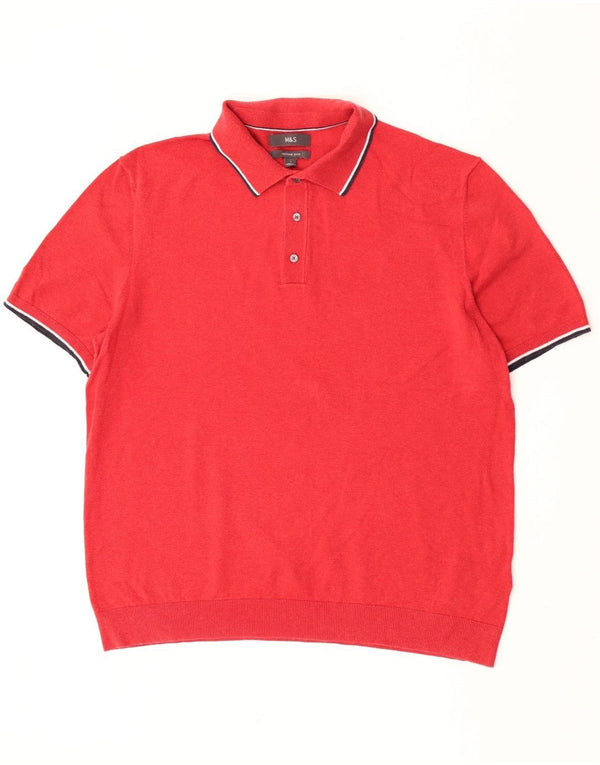 Marks & Spencer Herre Polo Neck Jumper Sweater Stor rød stribet
