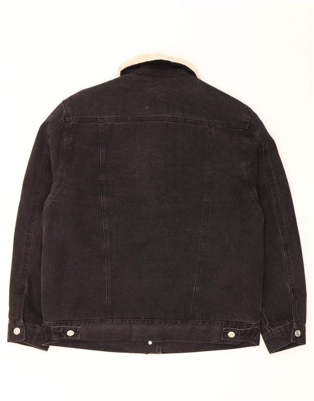 Topshop Dame Oversized Denim Sherpa Jacket UK 10 Small Black Bomuld